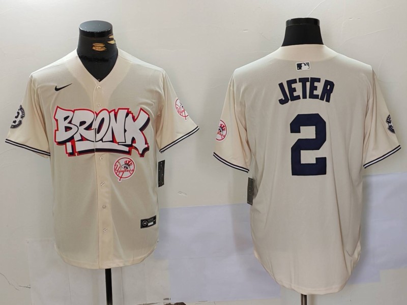Men New York Yankees #2 Jeter Cream joint name 2024 Nike MLB Jersey style 3